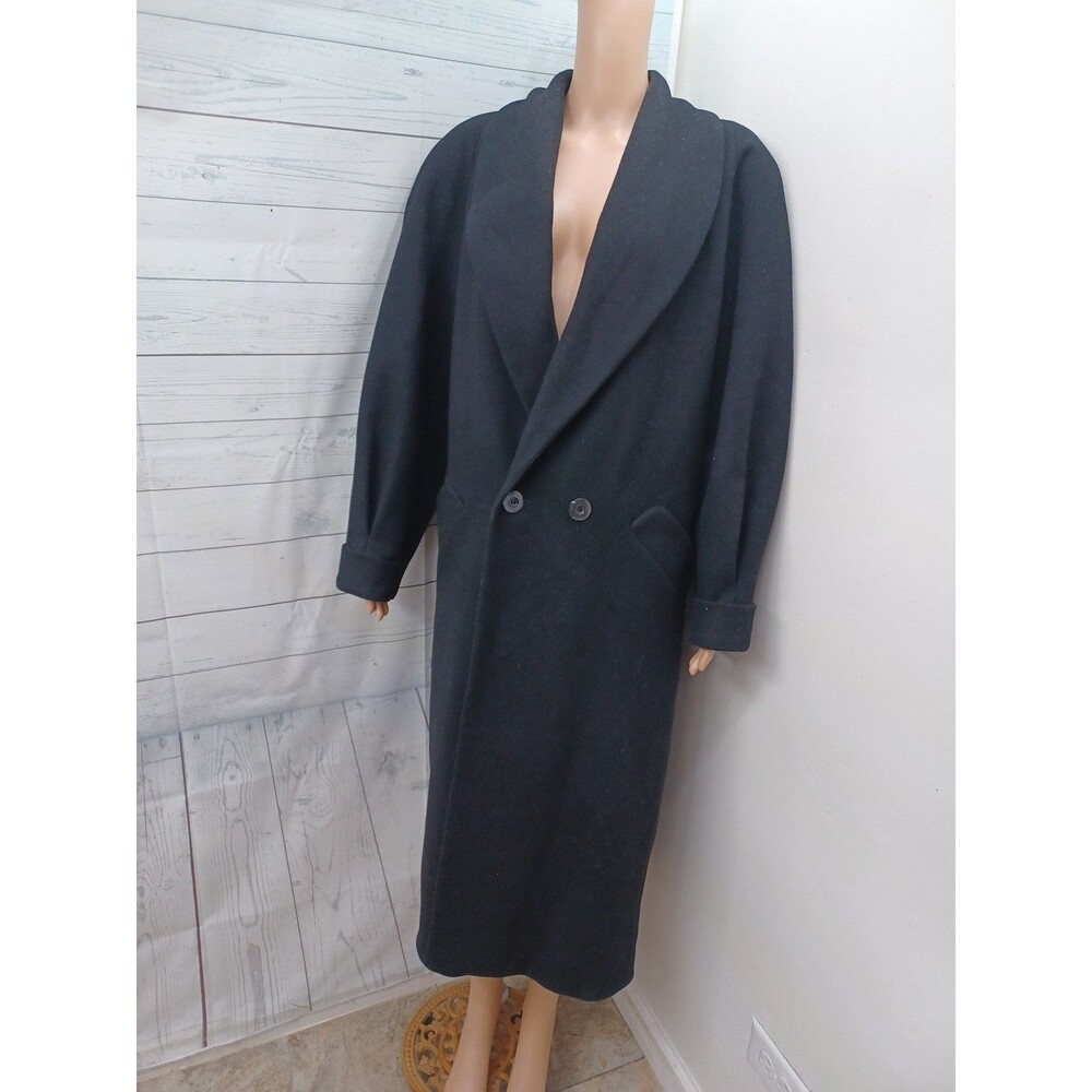Donny Brook Long Black Coat Womens Size 10 Wool Double Breasted Classic Lined